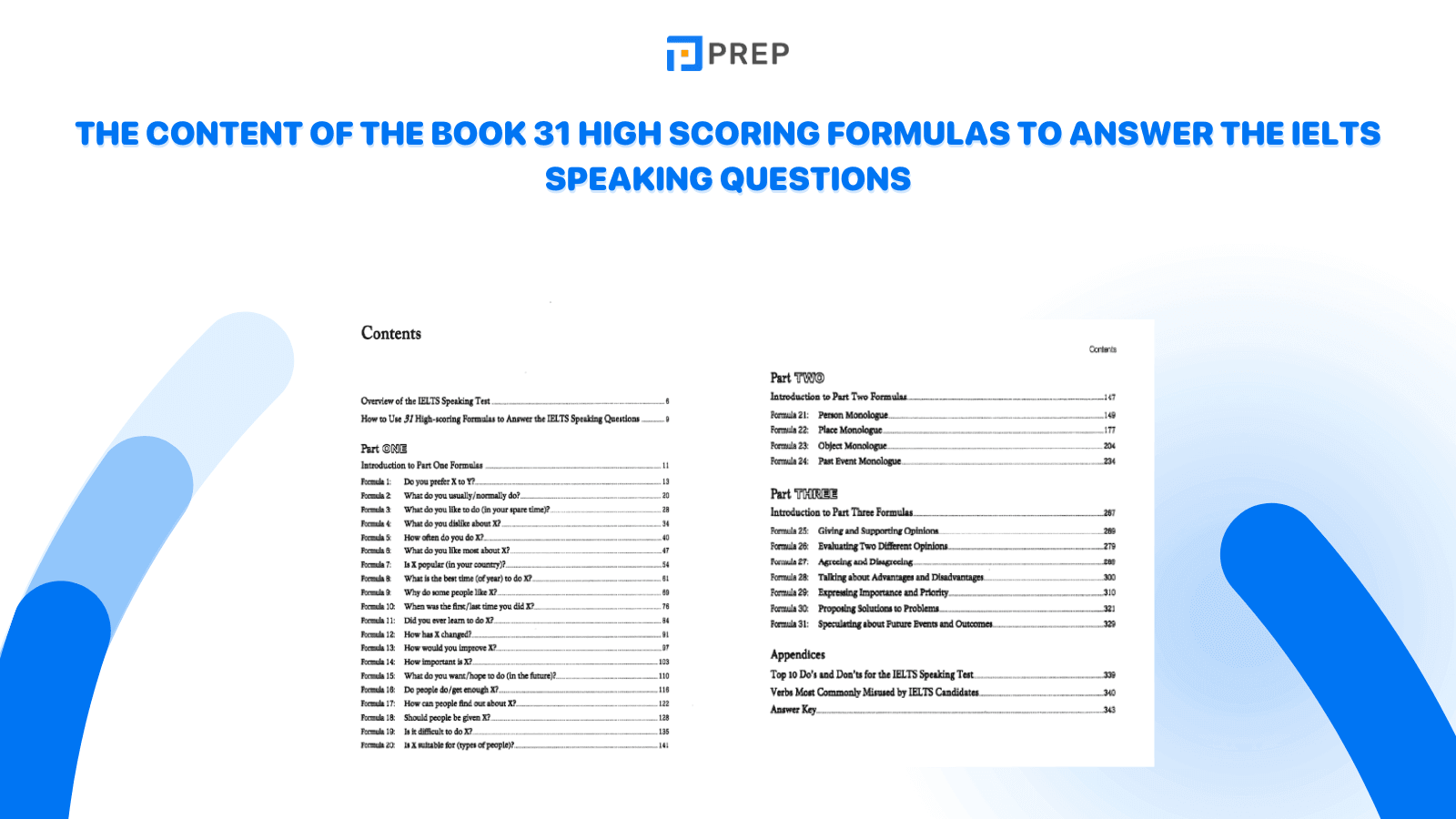 The content of the book 31 High Scoring Formulas to Answer the IELTS Speaking Questions